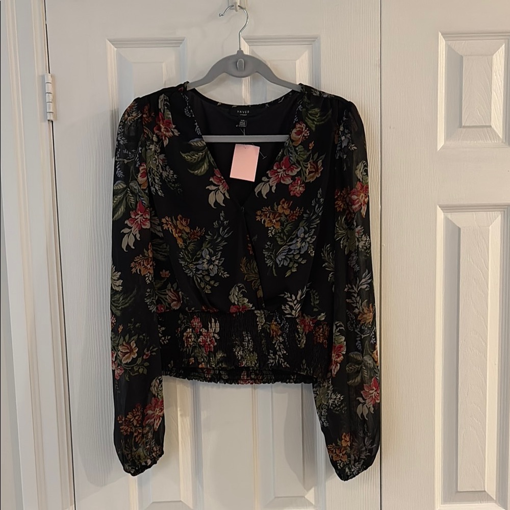 NWT Floral Black blouse